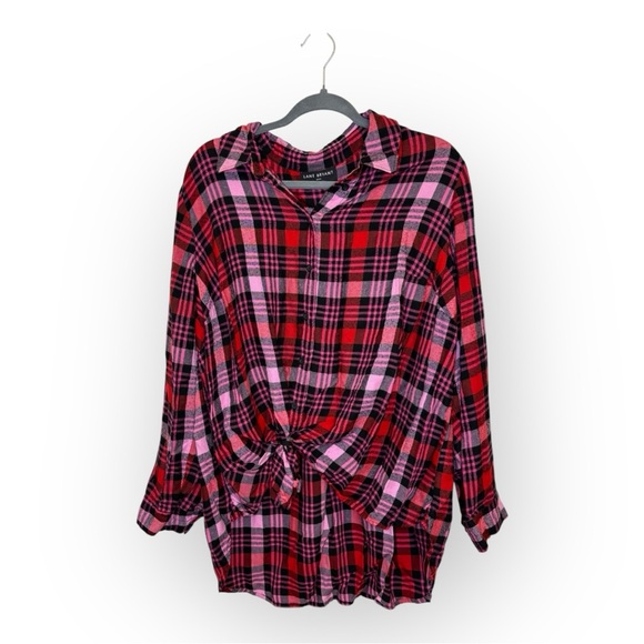 Lane Bryant Tops - Lane Bryant Plus 18/20 Red Pink Plaid Button Down Tie Front Shirt – Cozy Fall